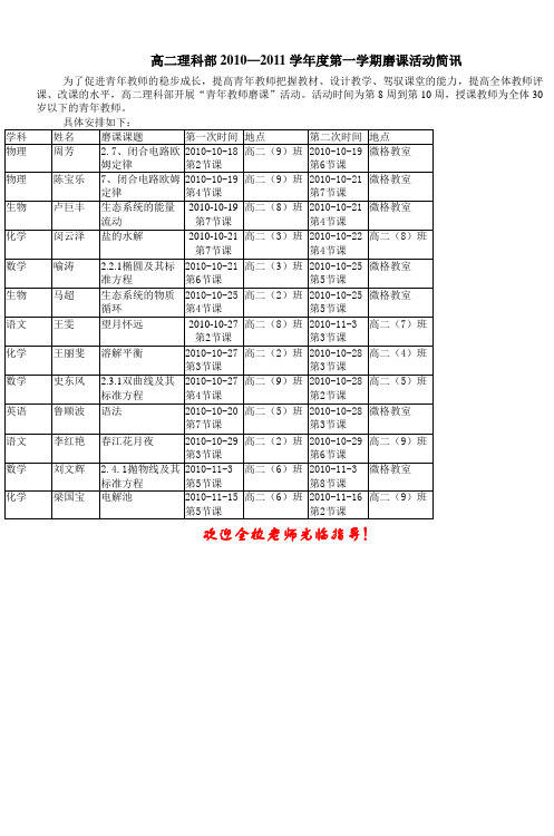 为了促进高二理科部青年教师的快速成长提高