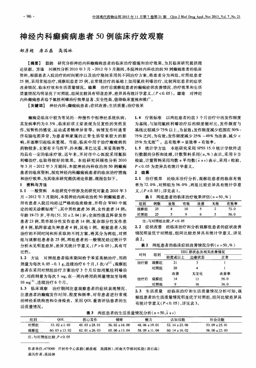神经内科癫痫病患者50例临床疗效观察