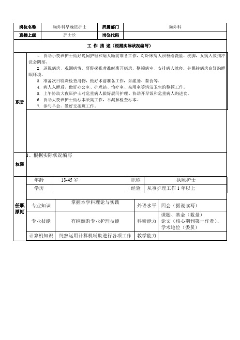 早晚班护士岗位专项说明书