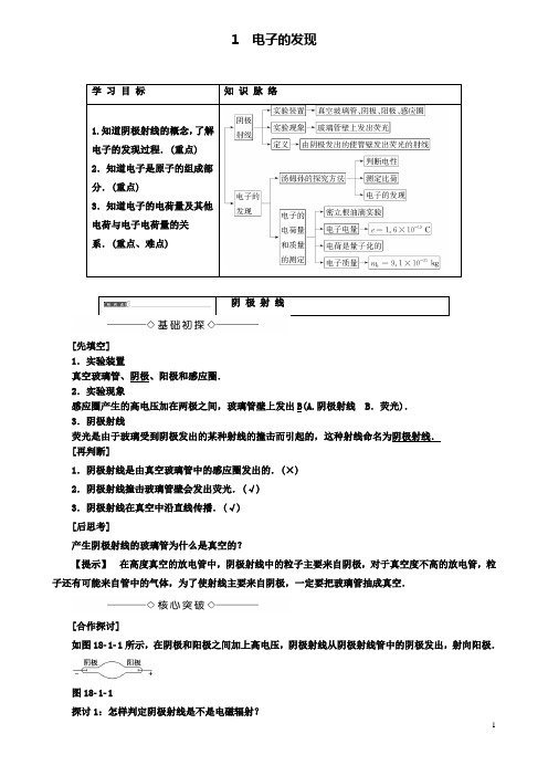 高中物理第十八章原子结构1电子的发现学案选修3_5