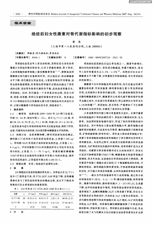 绝经后妇女性激素对骨代谢指标影响的初步观察