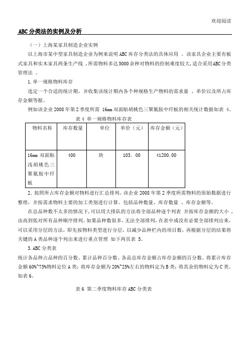 ABC分类法的实例及分析