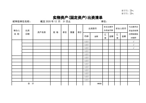 实物资产(固定资产)出资清单【表格】