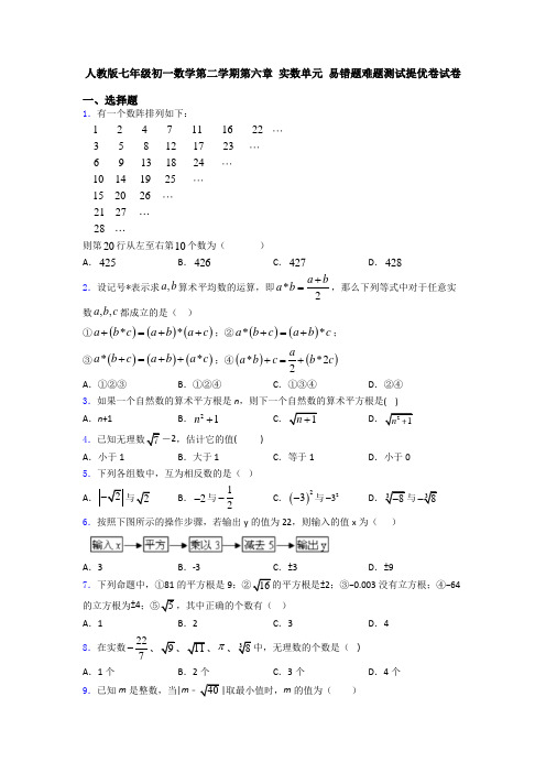 人教版七年级初一数学第二学期第六章 实数单元 易错题难题测试提优卷试卷