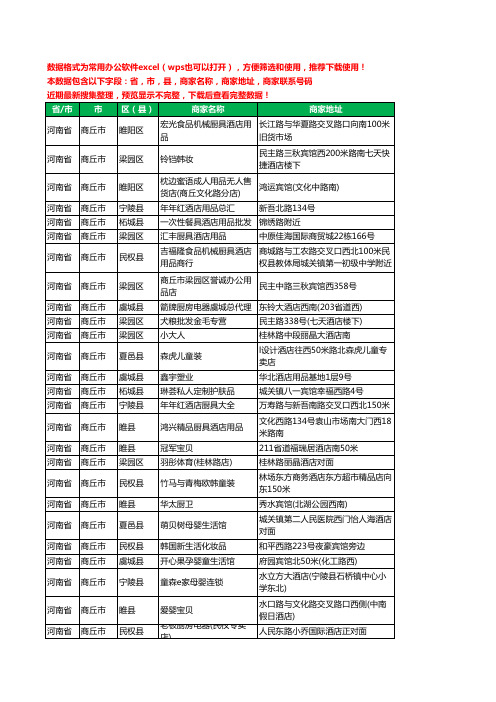 2020新版河南省商丘市酒店用品工商企业公司商家名录名单联系电话号码地址大全80家