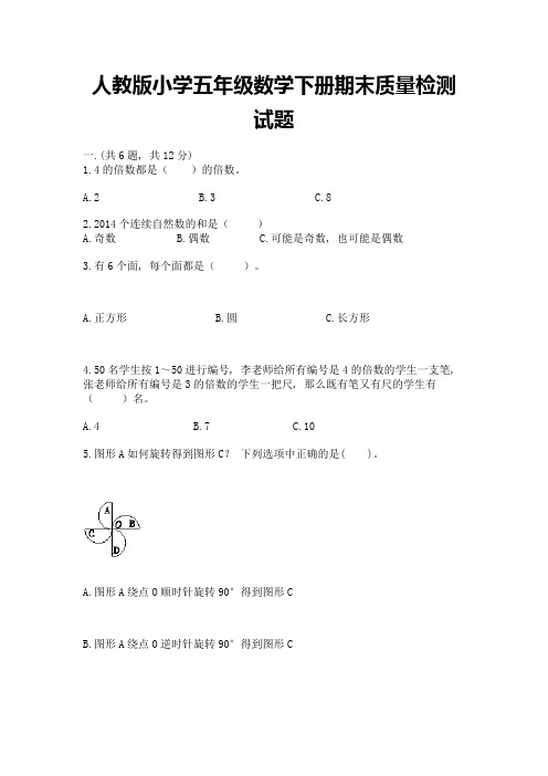 人教版小学五年级数学下册期末质量检测试题及答案(全优)