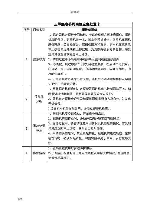 新版煤矿岗位应急处置卡