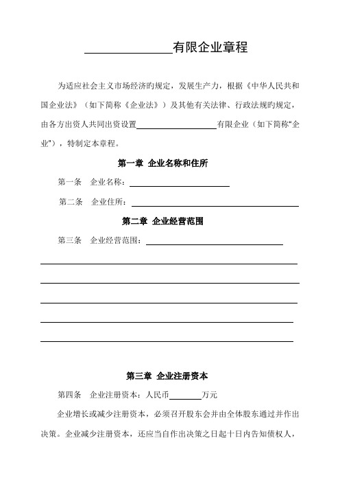 设董事会不设监事会的有限公司章程