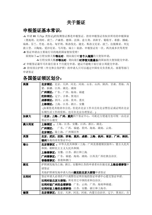 各国签证领区划分