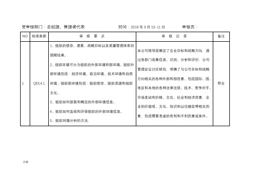 QES内审检查表2018版