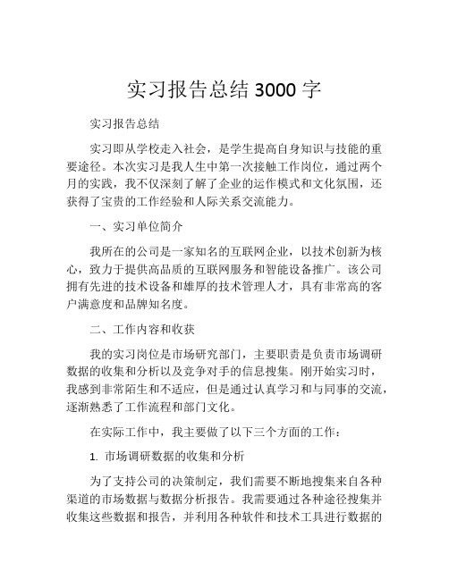 实习报告总结3000字