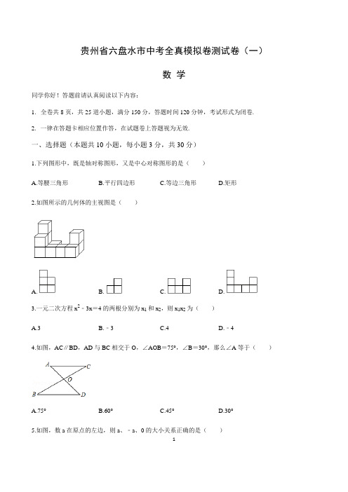 贵州省六盘水市中考数学全真模拟卷测试卷(一)含答案与解析