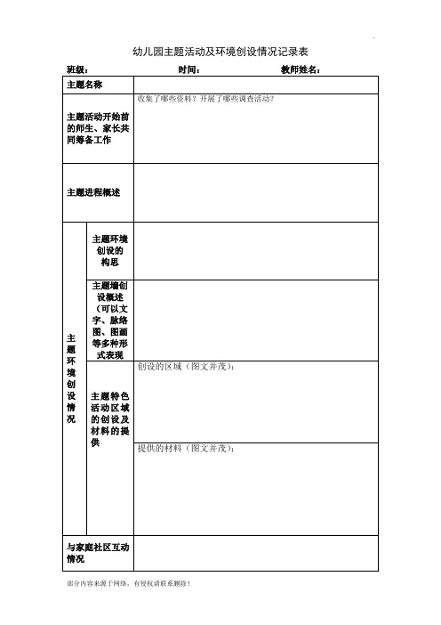 幼儿园班级主题活动及环境创设情况记录表