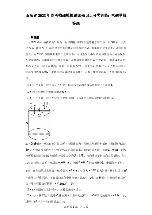 山东省2023年高考物理模拟试题知识点分类训练：电磁学解答题-