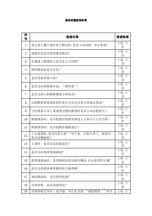 餐饮服务质量检查标准表