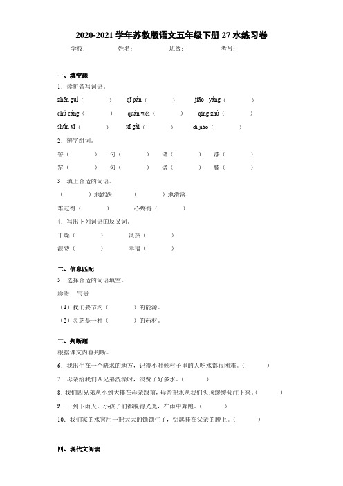 苏教版语文五年级下册27水练习卷