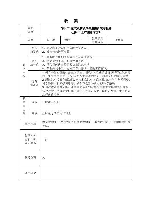 项目二 配气机构及气缸盖的拆装与检修任务一 正时带的拆装