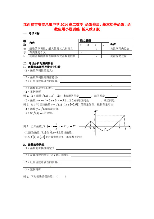 江西省吉安市凤凰中学高二数学 函数性质,基本初等函数,函数应用小题训练 新人教A版