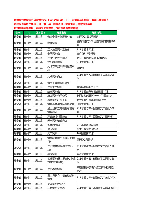 2020新版辽宁省锦州市黑山县饲料工商企业公司商家名录名单黄页联系电话号码地址大全59家