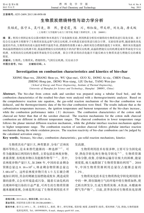 生物质炭燃烧特性与动力学分析