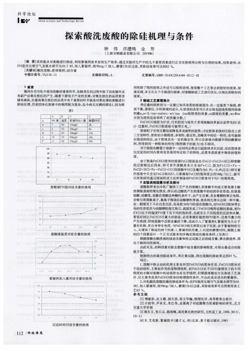 探索酸洗废酸的除硅机理与条件