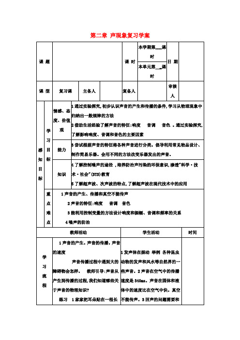 八年级物理上册 第二章 声现象复习教案 (新版)新人教版