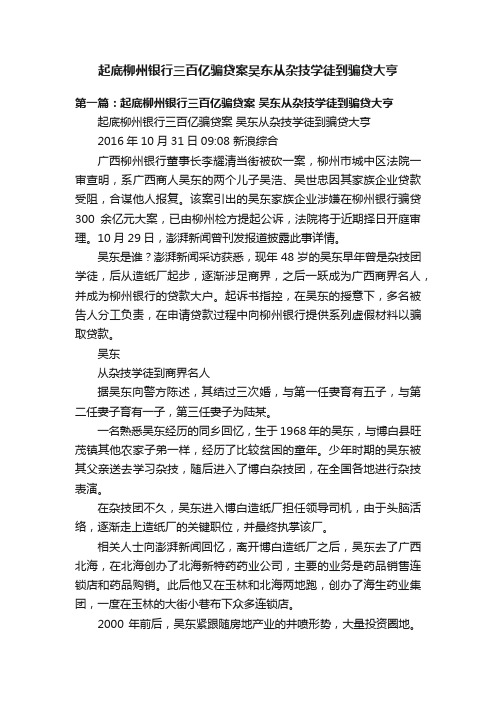 起底柳州银行三百亿骗贷案吴东从杂技学徒到骗贷大亨