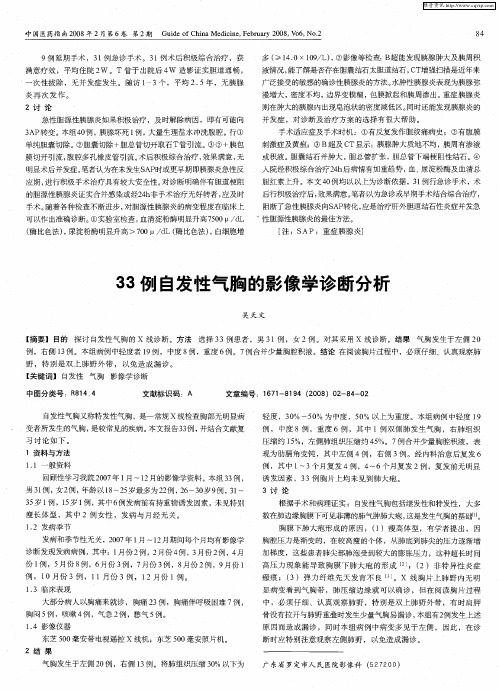 33例自发性气胸的影像学诊断分析