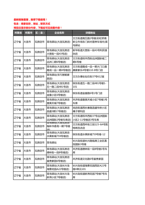 新版辽宁省大连市瓦房店市菜鸟驿站企业公司商家户名录单联系方式地址大全118家