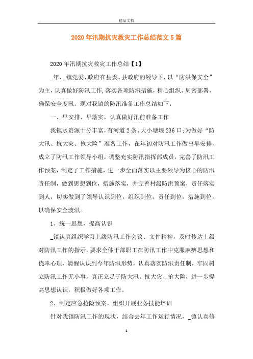 2020年汛期抗灾救灾工作总结范文5篇