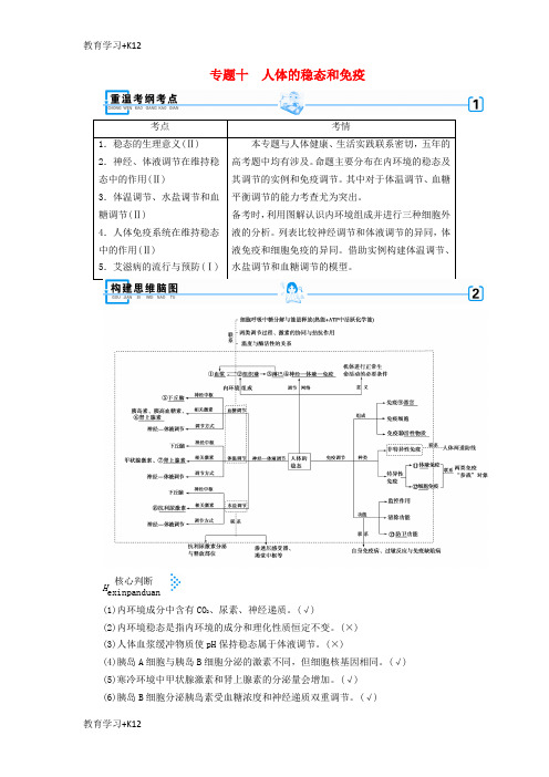 【教育专用】2019高考生物大二轮复习专题十人体的稳态和免疫学案