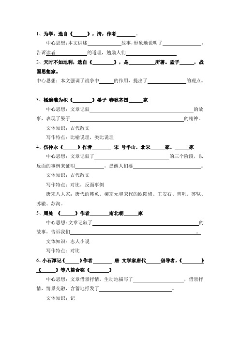 2013沪教版中考文言文30篇作者朝代选自中心善解人意打印版含答案