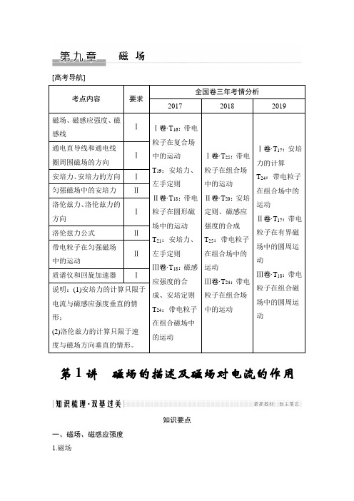 高三物理一轮复习专题讲义：第9.1讲 磁场的描述及磁场对电流的作用