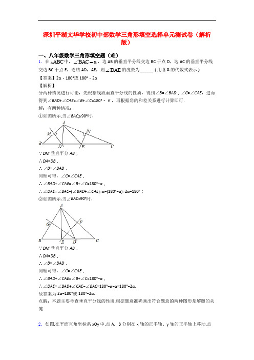 深圳平湖文华学校初中部数学三角形填空选择单元测试卷(解析版)