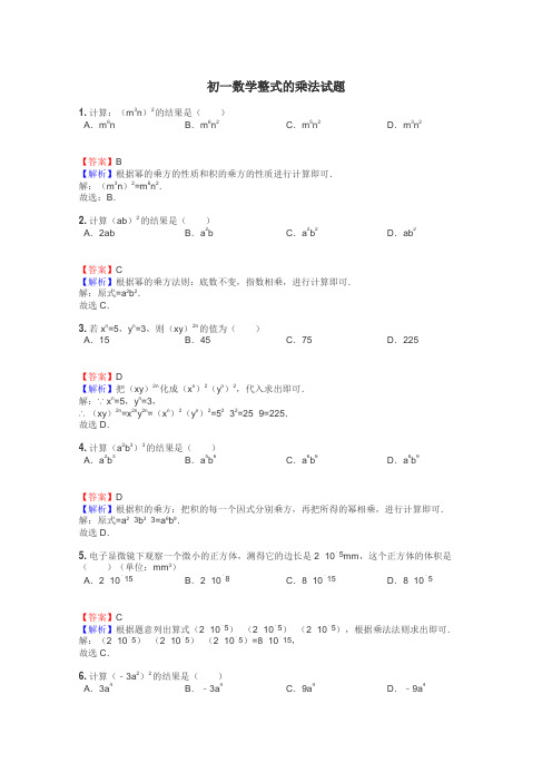 初一数学整式的乘法试题
