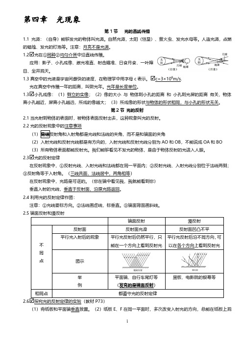 八年级物理下(北师版)第四章 光现象 第五章 透镜及其应用 知识点归纳