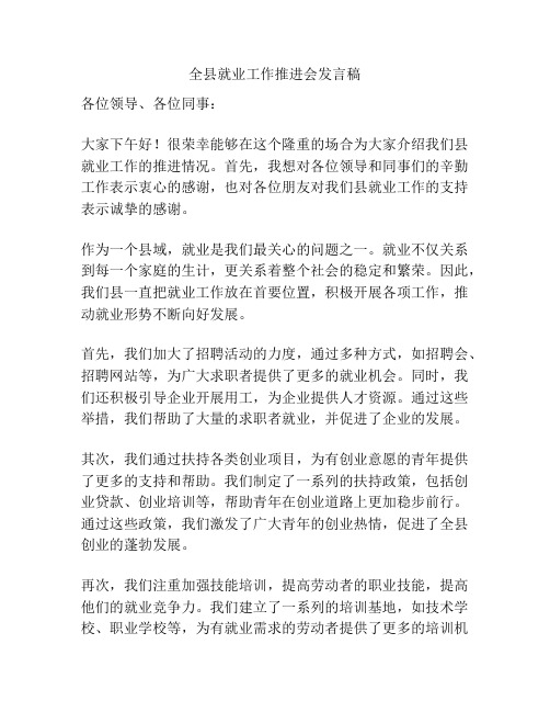 全县就业工作推进会发言稿