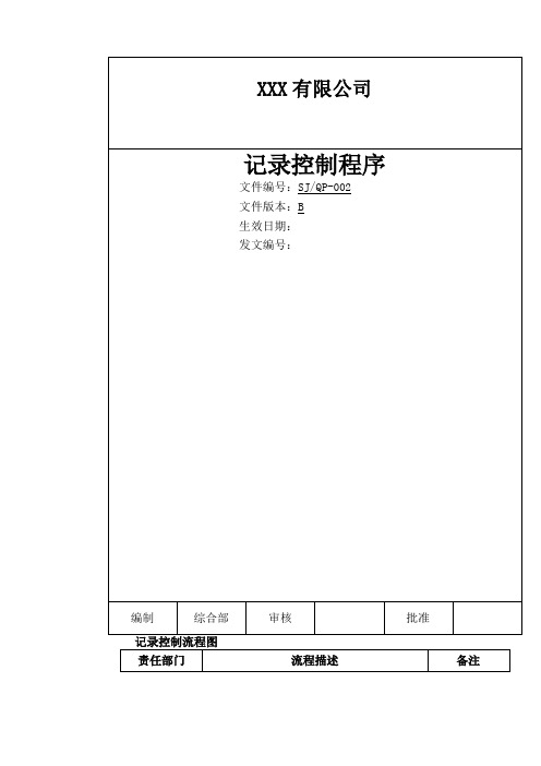 公司质量手册-记录控制程序