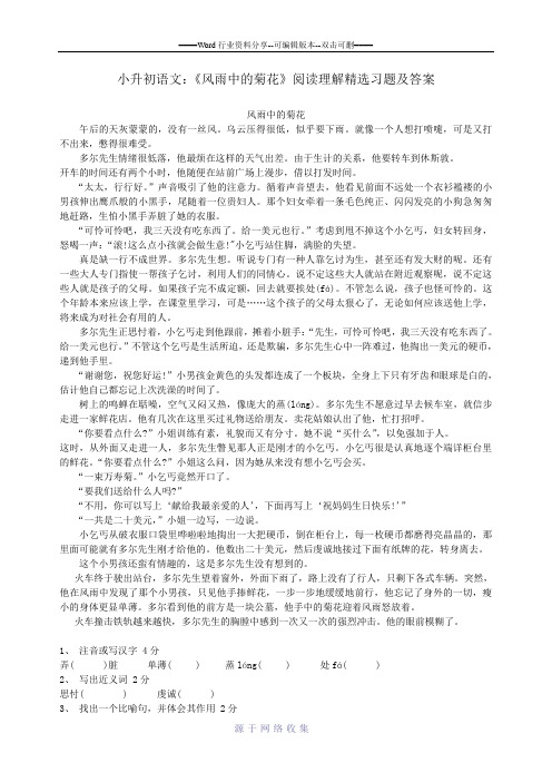 小升初语文：《风雨中的菊花》阅读理解精选习题及答案