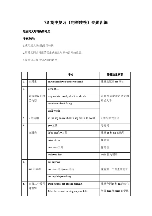 初一英语下学期期中复习《句型转换》专题训练(含答案)