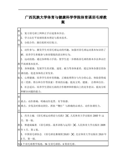 体育课羽毛球教案