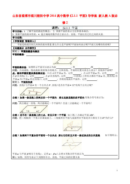 山东省淄博市淄川般阳中学高中数学《2.1.1 平面》导学