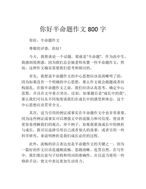 你好半命题作文800字