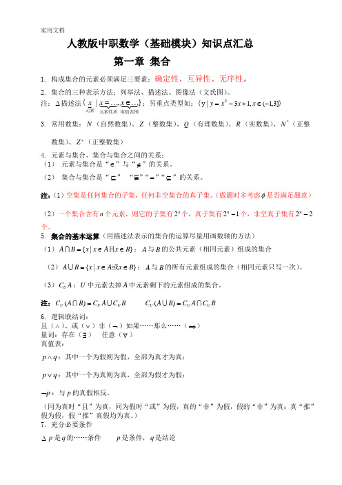 人教版中职数学(基础模块)知识点汇总