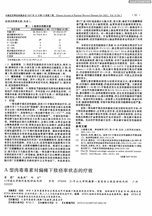 A型肉毒毒素对偏瘫下肢痉挛状态的疗效