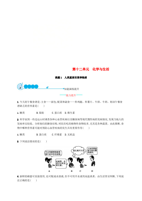 2018年秋九年级化学下册 第十二单元 化学与生活 12.1 人类重要的营养物质练习 (新版)新人教