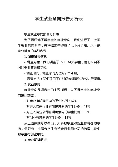 学生就业意向报告分析表