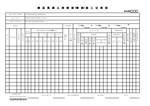 静  压  混  凝  土  预  制  桩(钢  桩)施  工  记  录  表