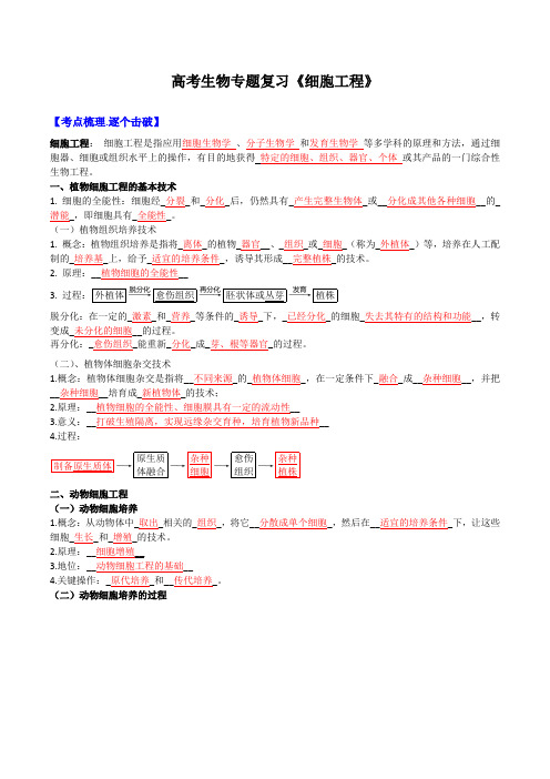 高考生物专题复习《细胞工程》含答案