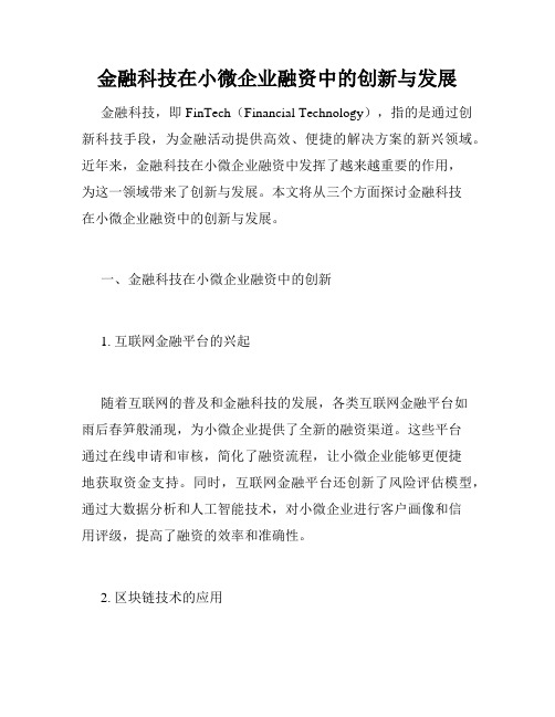 金融科技在小微企业融资中的创新与发展